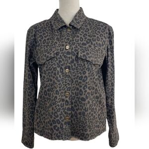 SANCTUARY‎ Animal Print Raw Hem Snap Closure Jacket